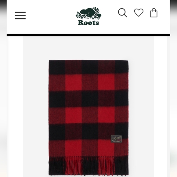 Roots Scarf red & black plaid with leather brand tag O/S gender free - Picture 8 of 12